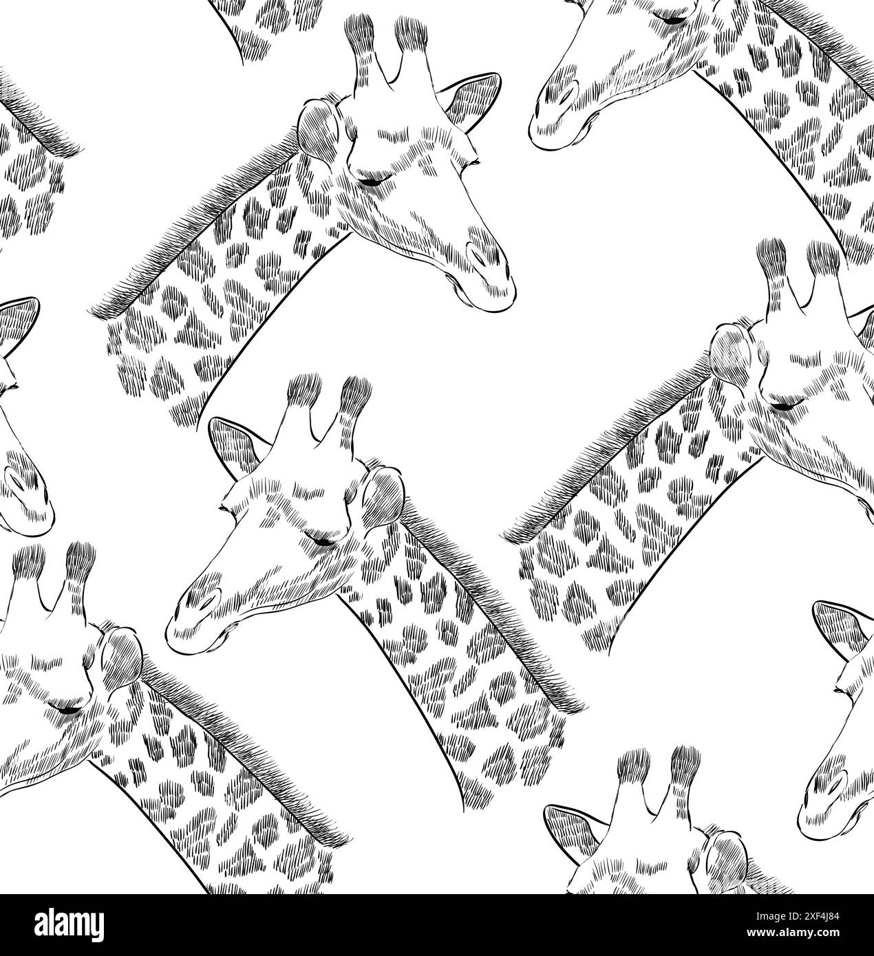 Skizze des Giraffen-Kopfes. Nahtloses Muster. Stock Vektor