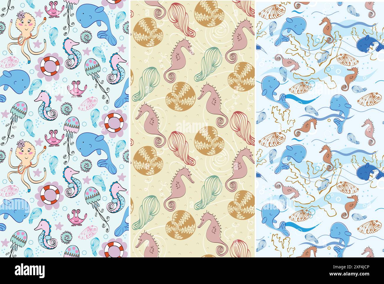 Babys handgezeichnete nahtlose Muster im Meer. Meereshintergrund Stock Vektor