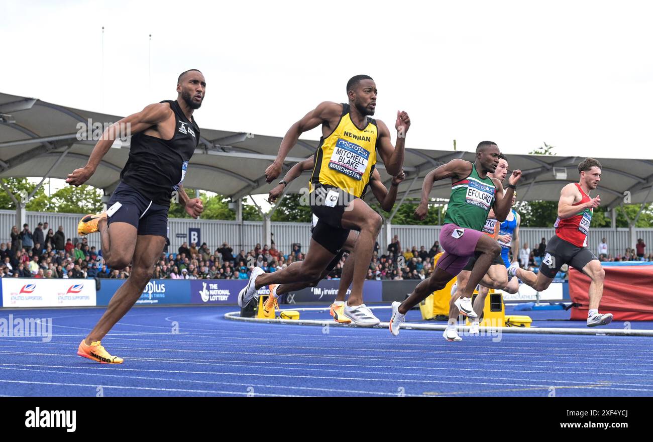 Matthew Hudson-Smith, Nethaneel Mitchell-Blake, Michael Ohioze, Jona Efoloko, Tyler Panton und Luke Dorrell traten im 200-m-Finale der Männer an Stockfoto