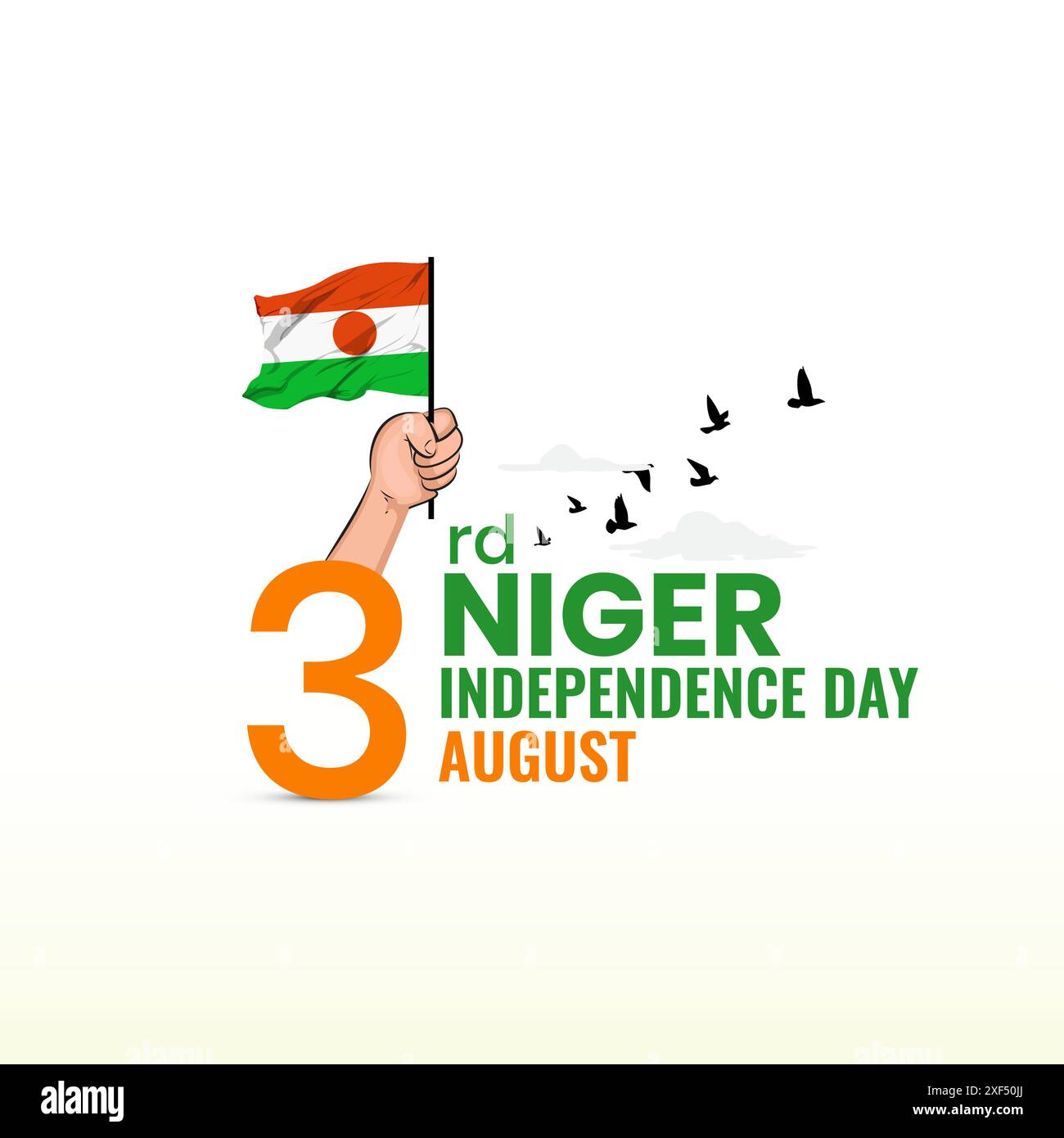 Kreative Vektor-Illustration des Niger Unabhängigkeitstags von Niger Flagge Gebote Denkmäler und Typografie Logo Schriftzug Hintergrund, Unabhängigkeitstag Stock Vektor