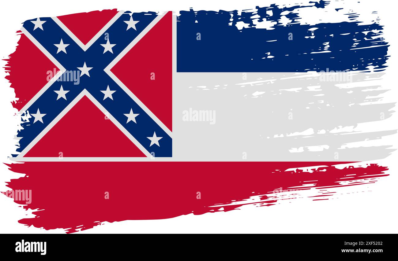Mississippi US-Flagge, breiter Pinselstrich auf transparentem Hintergrund, Vektor. Stock Vektor
