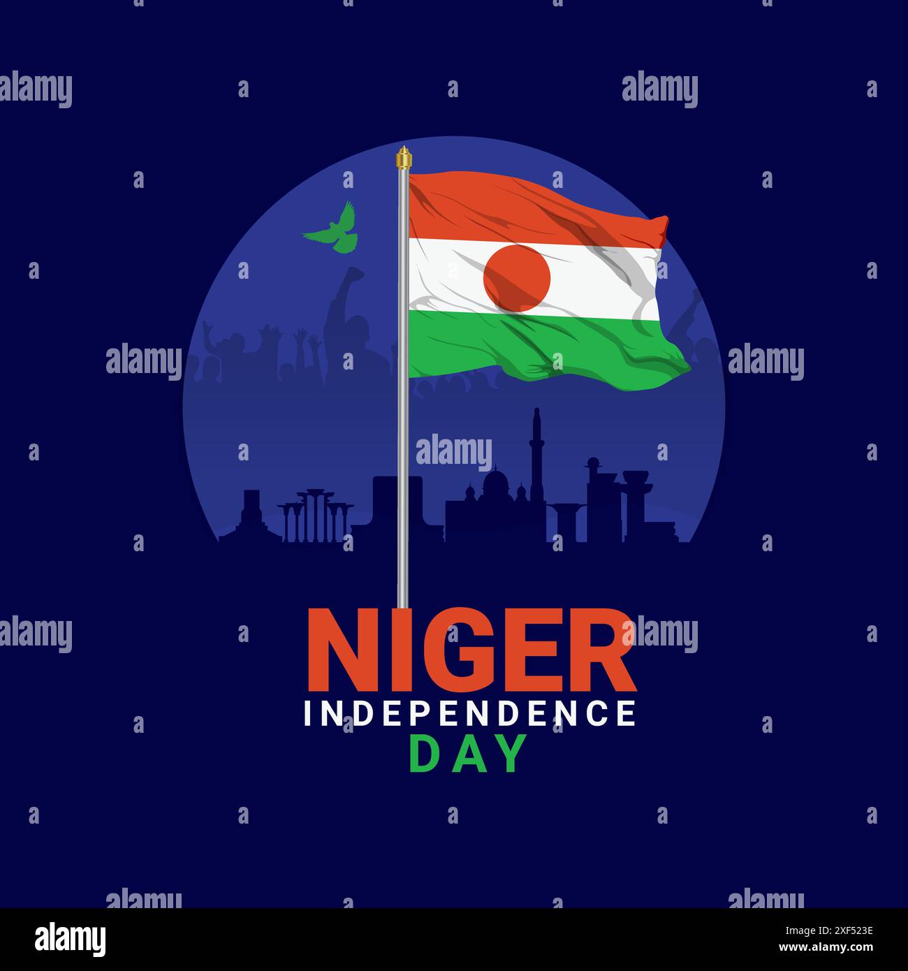Kreative Vektor-Illustration des Niger Unabhängigkeitstags von Niger Flagge Gebote Denkmäler und Typografie Logo Schriftzug Hintergrund, Unabhängigkeitstag Stock Vektor