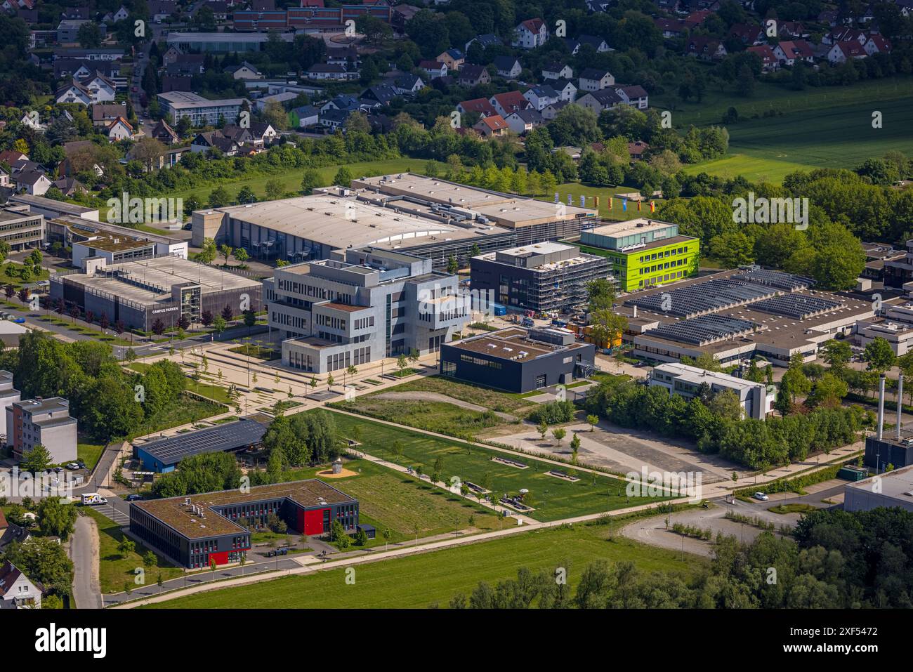 Luftaufnahme, Technische Hochschule Ostwestfalen-Lippe, Lemgo-Areal, Technische Universität Campusallee, Baustelle mit Neubau, Lemgo, EA Stockfoto