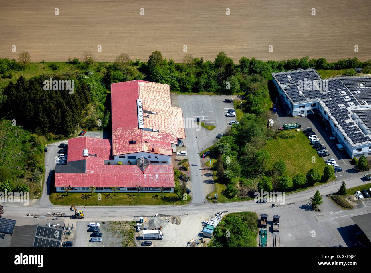 Luftaufnahme, Pressmind GmbH Software-Entwickler-Unternehmen, Hauptsitz, Schmallenberg, Sauerland, Nordrhein-Westfalen, Deutschland, Luftbild, Pressmin Stockfoto