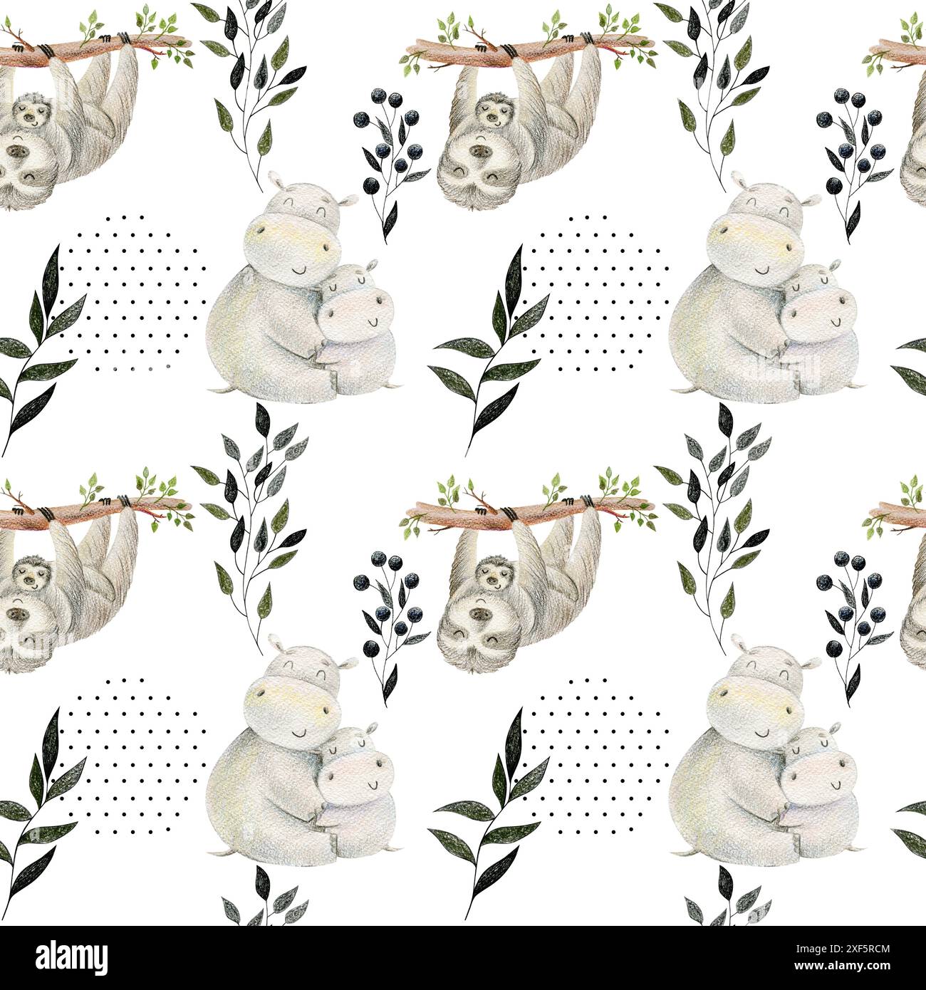 Nahtlose Muster. Aquarell Tiere Mama und Babys Stockfoto