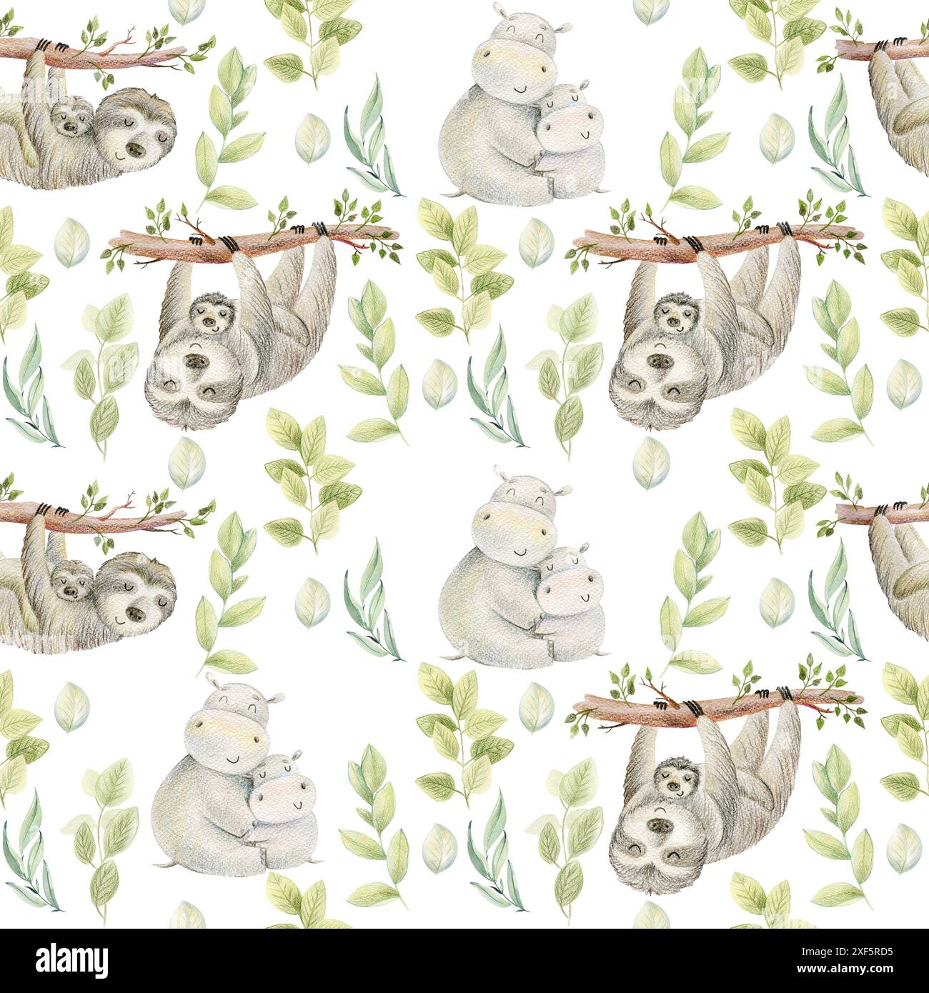 Nahtlose Muster. Aquarell Tiere Mama und Babys Stockfoto