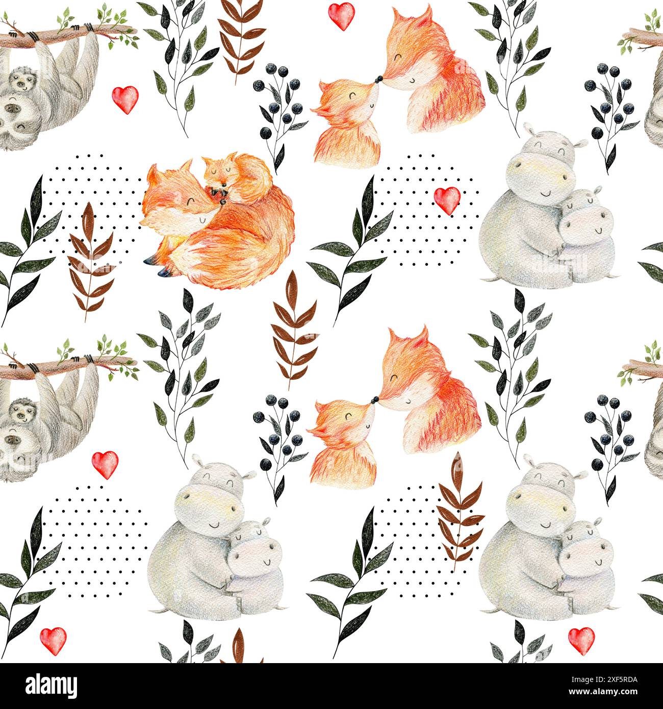 Nahtlose Muster. Aquarell Tiere Mama und Babys Stockfoto