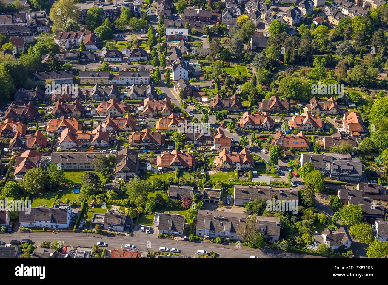 Luftaufnahme, Wohnsiedlung Stuckenholzhöhe Alt Wetter, Baudenkmal mit roten Dächern zwischen Bergstraße, Blankstraße, Bredtstraße, Trappenstr Stockfoto