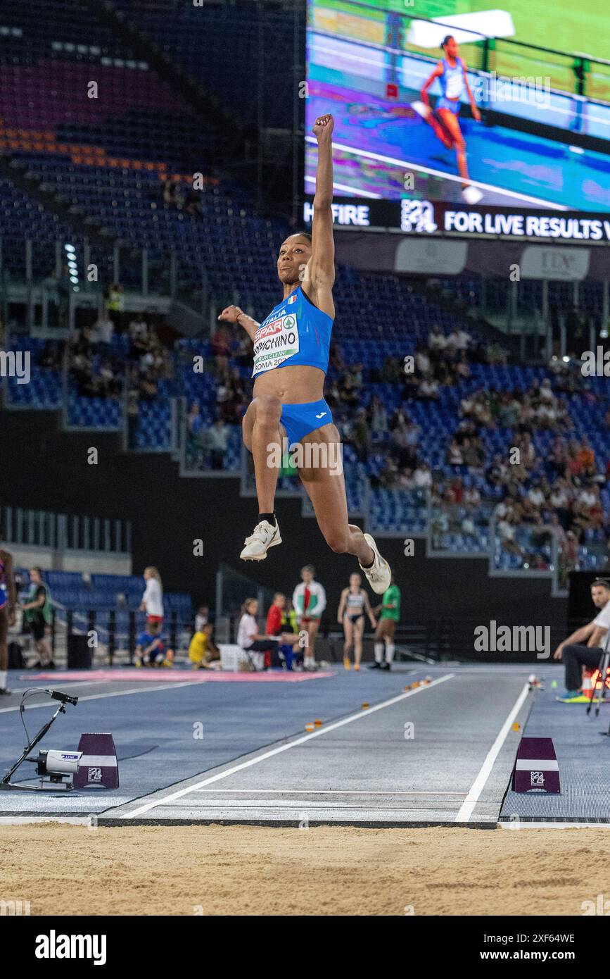 Larissa Iapichino (Italien), Silbermedaille im Weitsprung der Frauen bei den Leichtathletik-Europameisterschaften Roma 2024, Olympiastadion, Rom, Italien Stockfoto