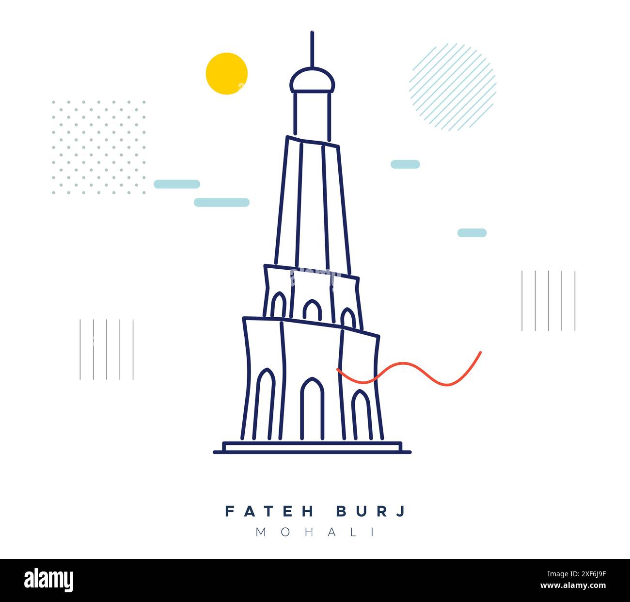 Fateh Burj - Banda Singh Bahadur war Memorial - Mohali - Stock Illustration als EPS 10 Datei Stock Vektor