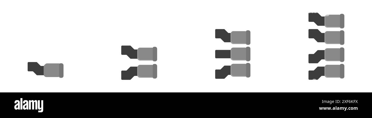 Vektor zur Einstellung der Abgasabgase. Satz Schalldämpferdüsen Vektor. Auto-Schalldämpfer Tuning Vektor. Stock Vektor