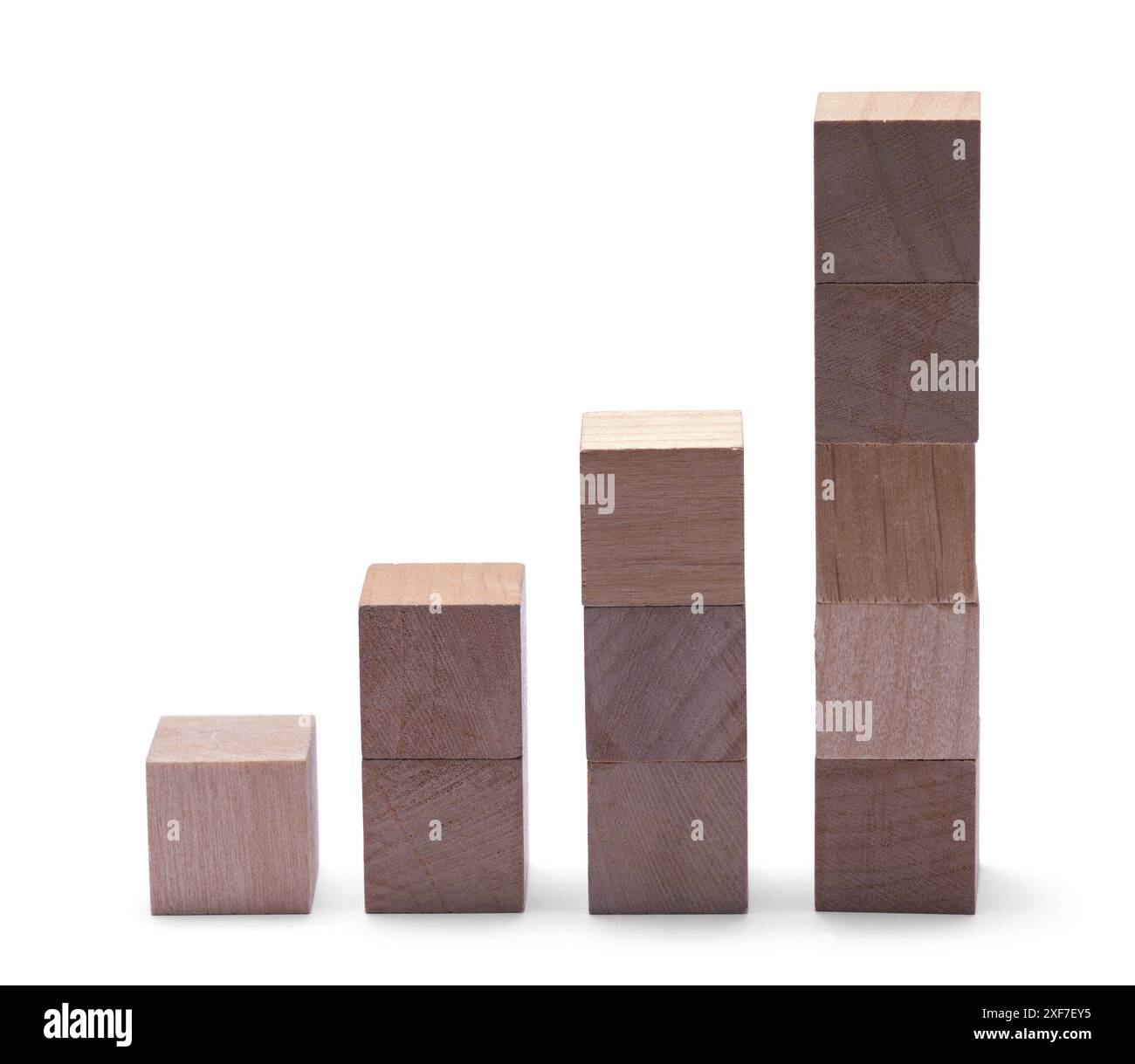 Holzblockdiagramm auf weiß ausgeschnitten. Stockfoto