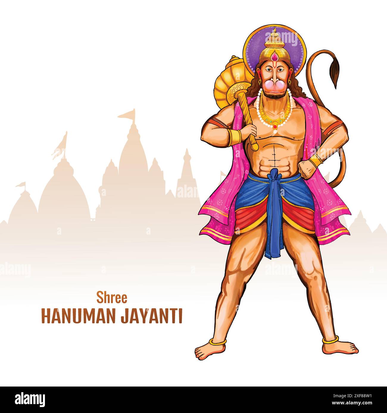 Illustration von Herrn hanuman für hanuman jayanti Festival Card Hintergrund Stock Vektor