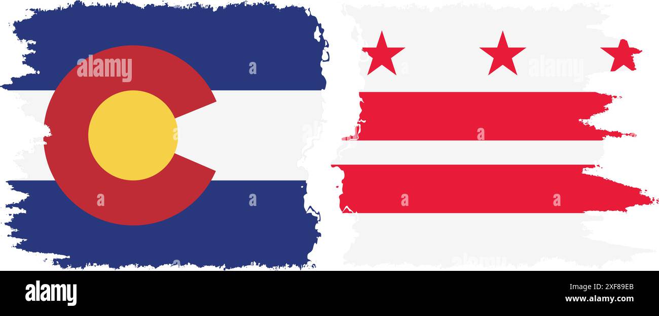 District of Columbia USA - Washington, DC und Colorado State Grunge Pinsel Flags Verbindung, Vektor Stock Vektor
