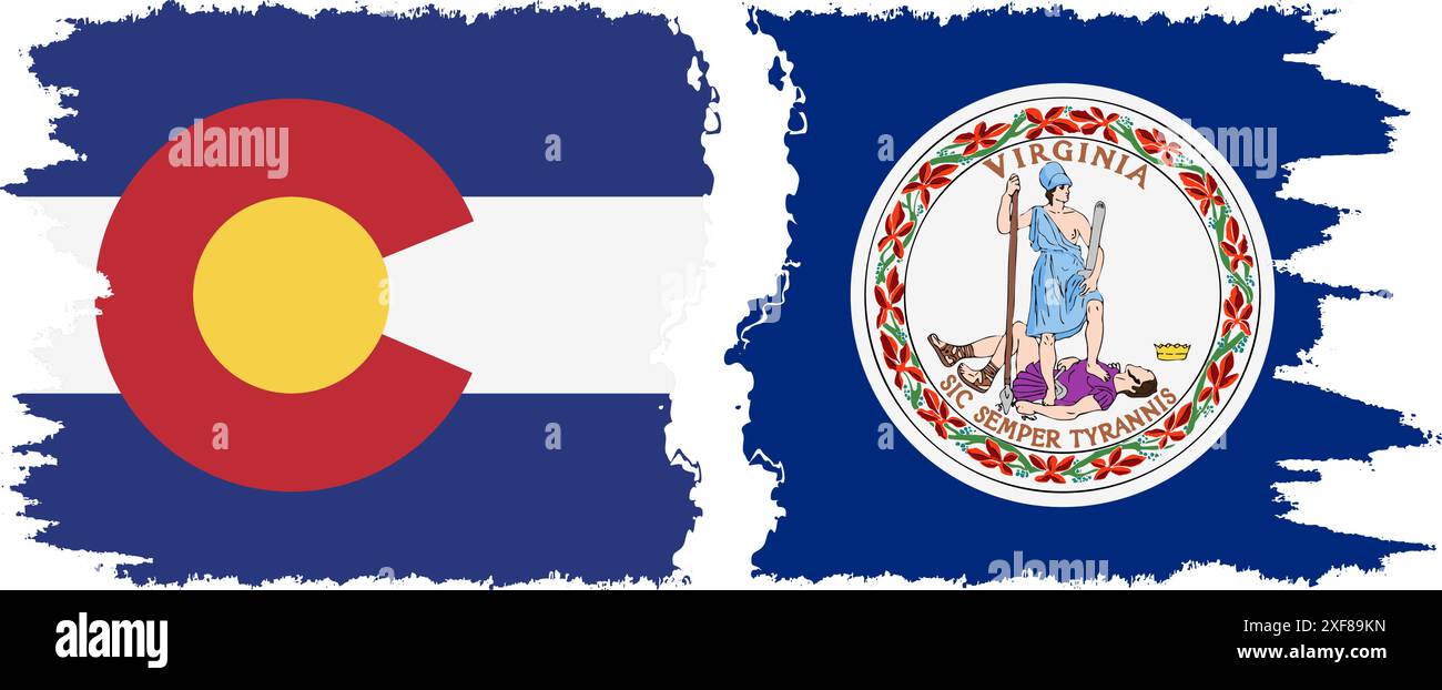 Virginia und Colorado staaten Grunge Pinsel Flags Verbindung, Vektor Stock Vektor