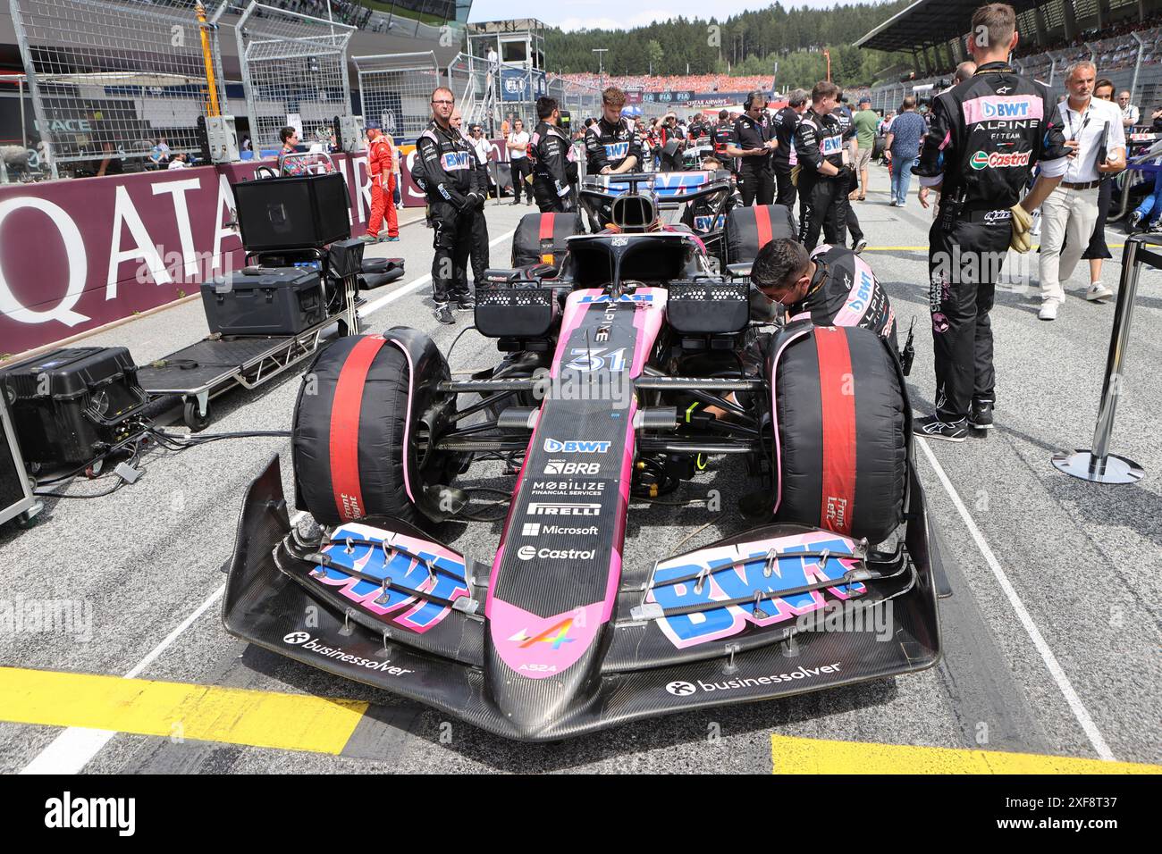 Spielberg, Österreich. Juni 30 2024. Formel 1 Quatar Airlines großer Preis von Österreich am Red Bull Ring, Österreich. Im Bild: Alpine A524 von Esteban Ocon auf der Startaufstellung vor dem Start des Rennens © Piotr Zajac/Alamy Live News Stockfoto