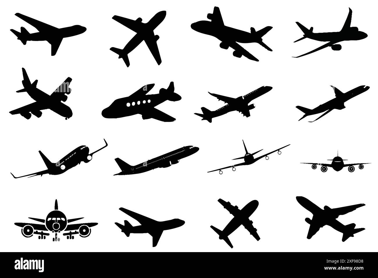 Silhouetten von Flugzeugen. Sammlung der Ebenensymbole. Stock Vektor