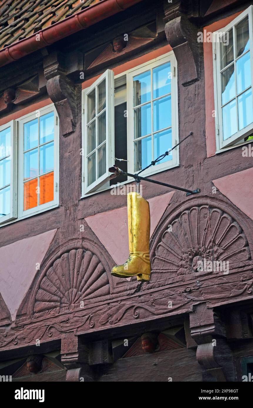 Stiefel als Ladenschild in älteren Vierteln in Randers, Jütland, Dänemark, Skandinavien Stockfoto