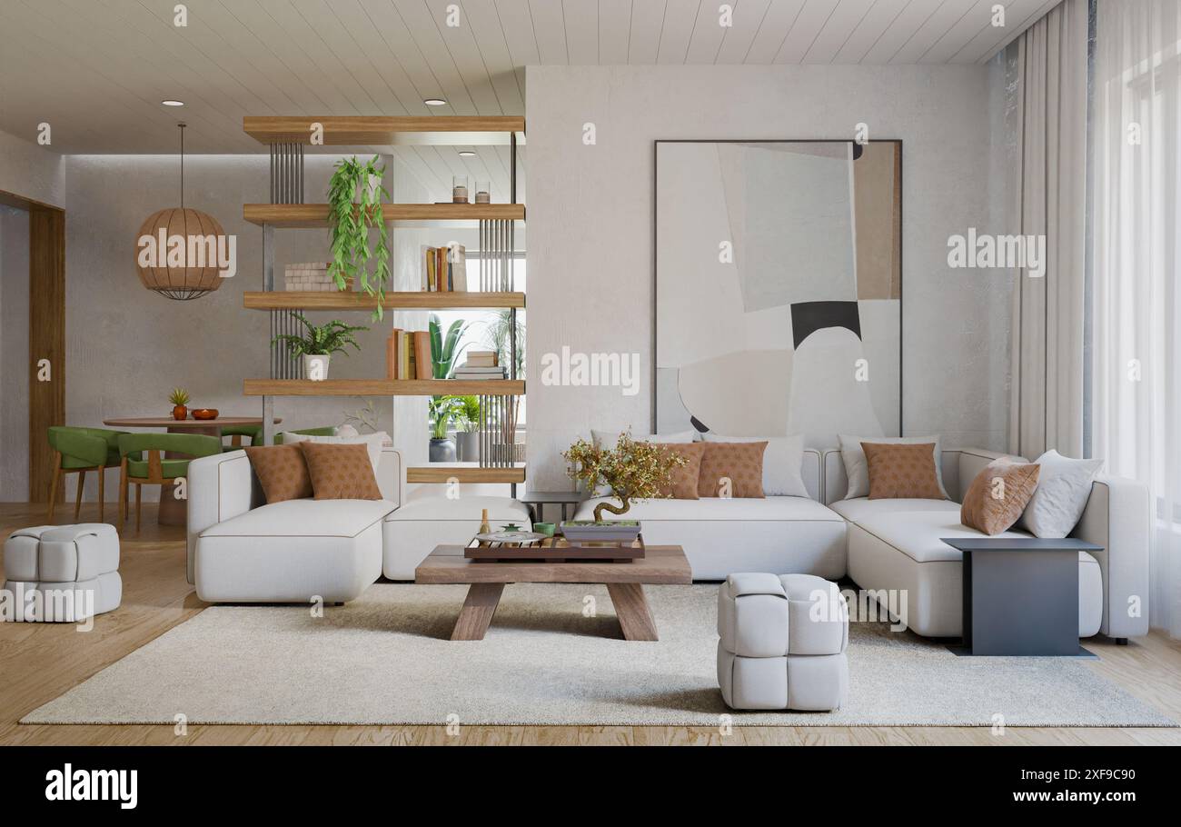 Inneneinrichtung eines modernen Apartments. Moderne Designlösung, 3D-Rendering Stockfoto