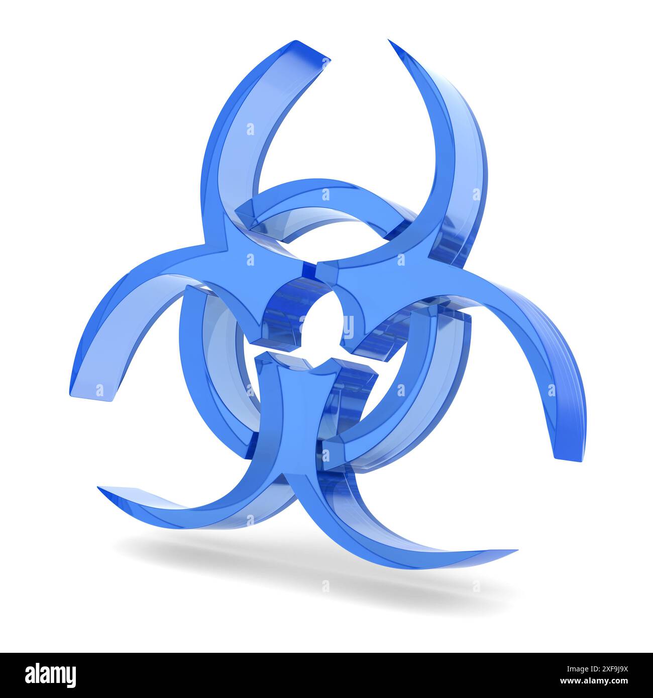 Glassymbol „Biohazard“ auf weißem Hintergrund. Isolierte 3D-Darstellung Stockfoto