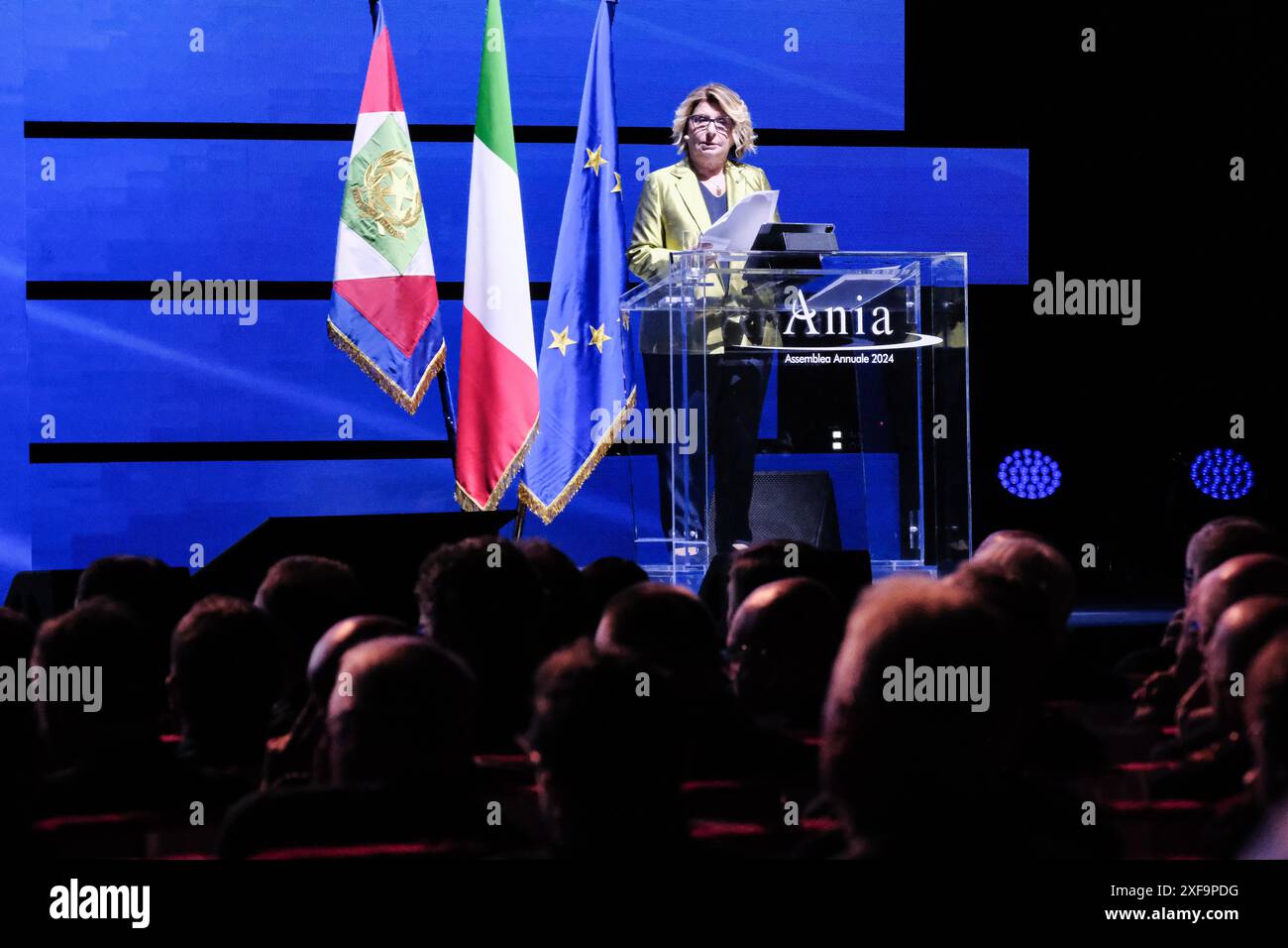 Roma, Italien. Juli 2024. Maria Bianca Farina, Presidente ANIA, in occasione della 80.A Assemblea Nazionale dell'Associazione Nazionale fra le Imprese Assicuratrici (ANIA) svoltasi a Roma, Marted&#xec; 02 Liglio 2024 (Foto Mauro Scrobogna/LaPresse) Maria Bianca Farina, Präsidentin der ANIA, anlässlich der 80. Nationalversammlung des Nationalen Verbandes der Versicherungsgesellschaften (ANIA), die am Dienstag, den 02. Juli 2024 in Rom stattfand. (Foto: Mauro Scrobogna/LaPresse) Credit: LaPresse/Alamy Live News Stockfoto