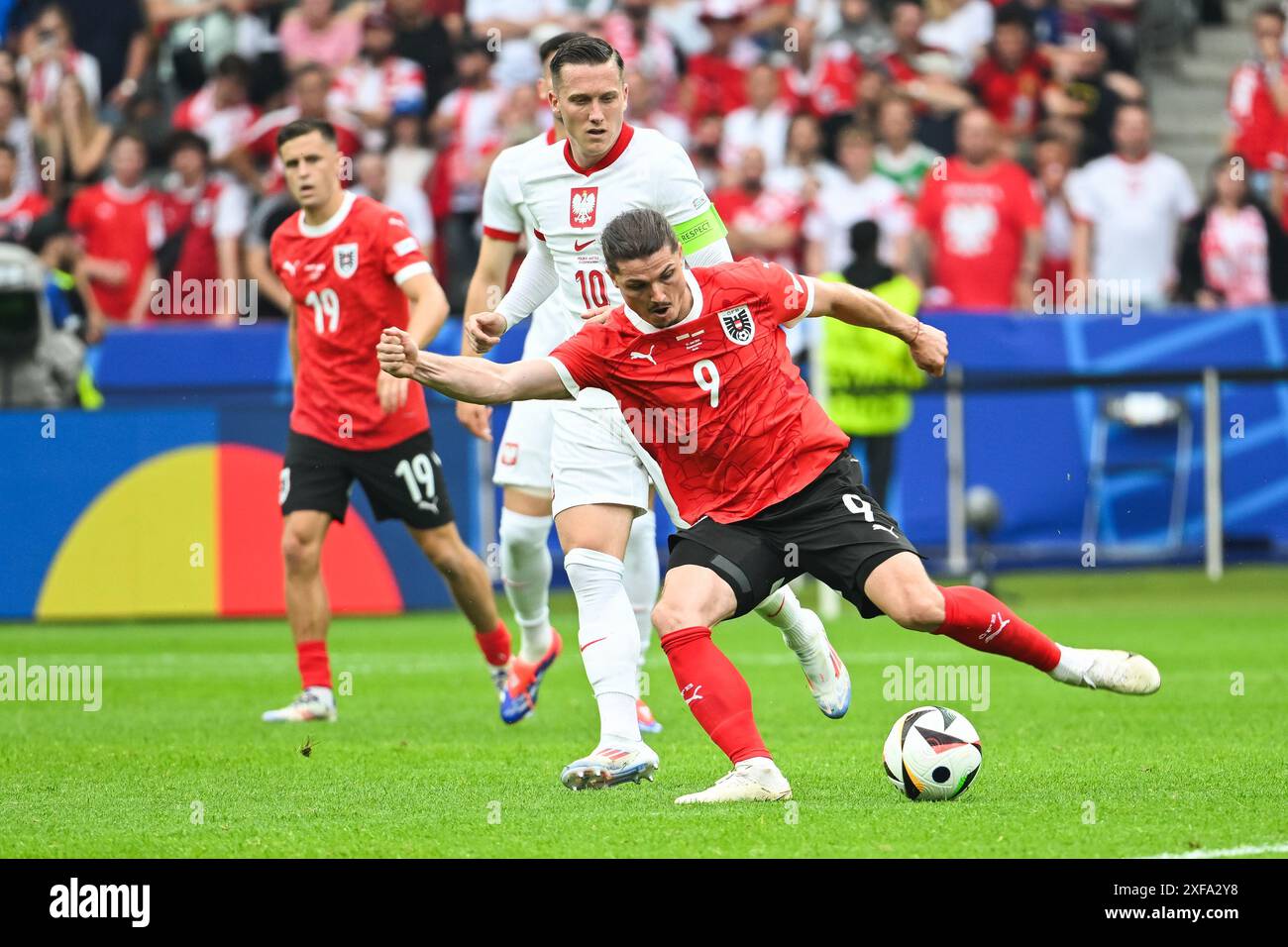 BERLIN, DEUTSCHLAND - 21. JUNI 2024: Euro 2024 Groupe D Spiel Polen gegen Österreich 1:3. In Aktion Marcel Sabitzer. Stockfoto