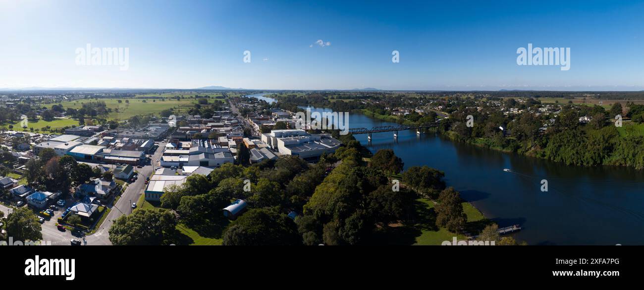 Luftpanorama des Macleay River an der Kempsey Mid North Coast New South Wales Australien. Stockfoto