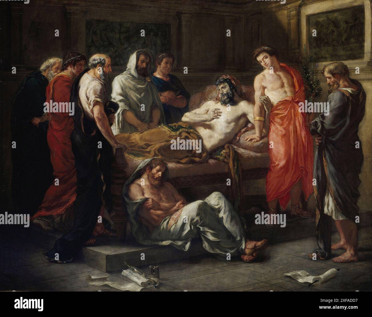 Letzte Worte des Kaisers Marcus Aurelius ist ein Gemälde des französischen Künstlers Eugène Delacroix aus dem Jahr 1844, das sich heute im Museum der Schönen Künste von Lyon befindet Stockfoto