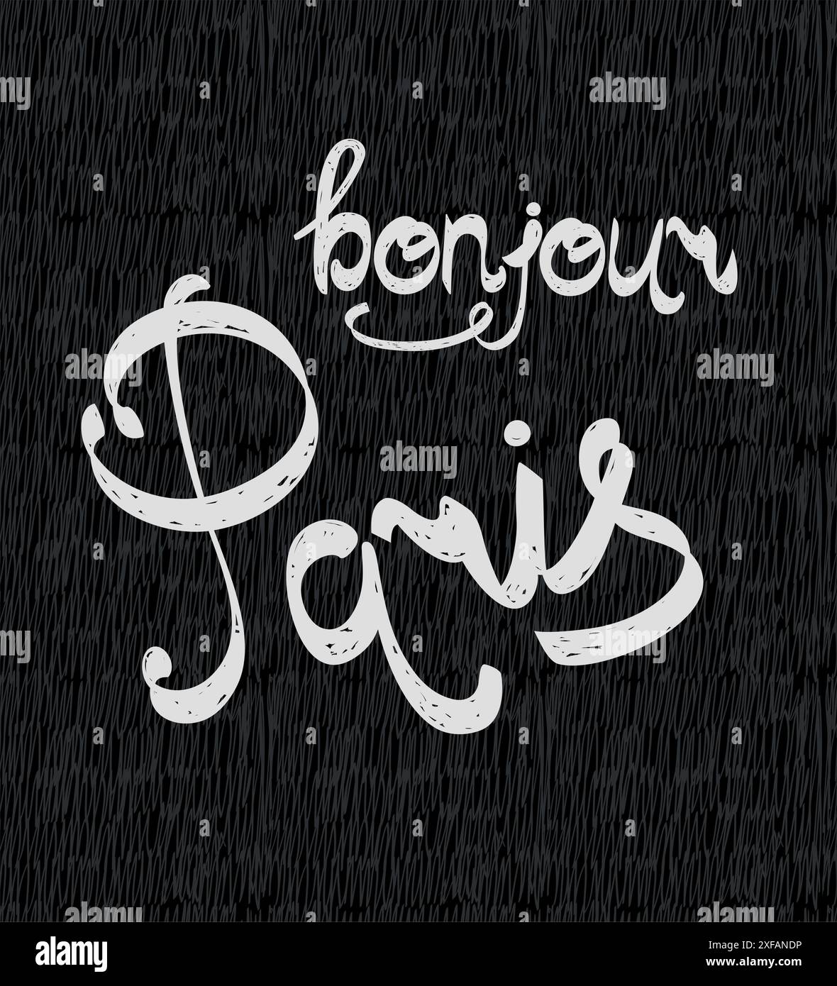 Handgezeichneter Satz Bonjour Paris. Isoliert auf schwarzem Hintergrund. Stock Vektor