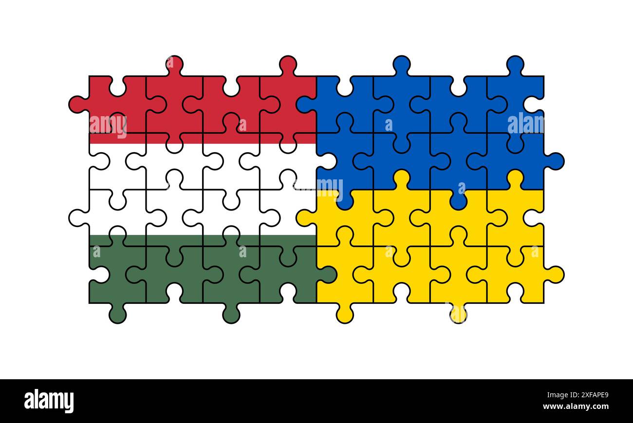 Ungarische Flagge und ukrainische Flagge auf Rätseln. Stock Vektor