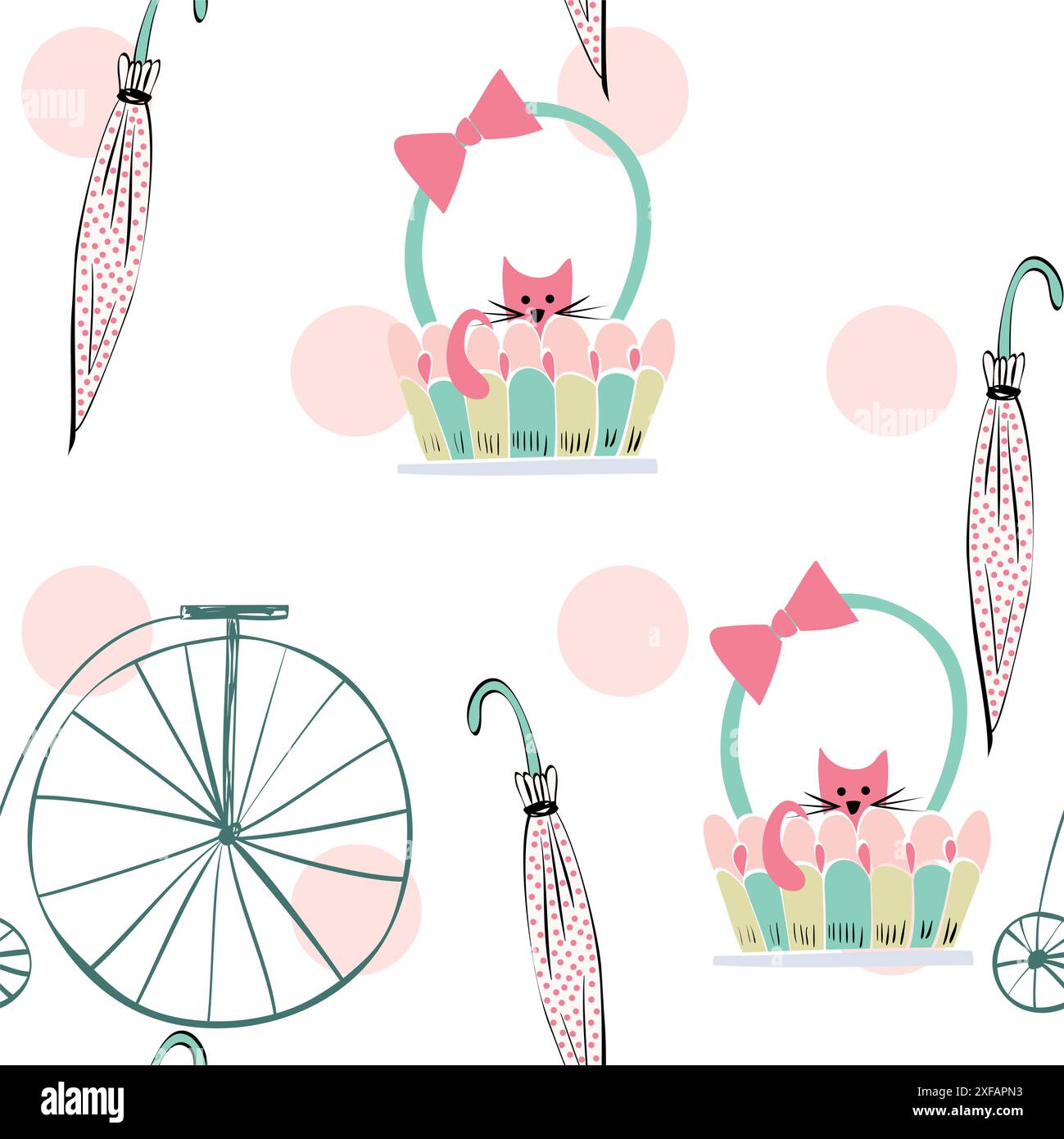 Vektorhintergrund mit Katzen. Nahtloses Muster kann für Hintergrundbilder, Musterfüllungen, Webseiten-Hintergründe und Oberflächenstrukturen verwendet werden Stock Vektor