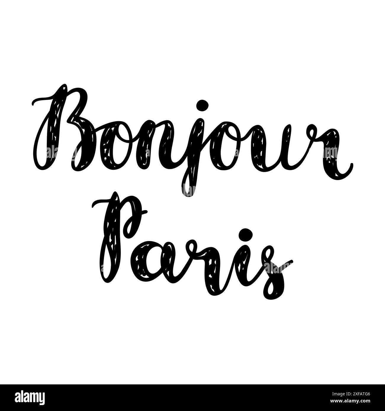 Handgezeichneter Satz Bonjour Paris. Isoliert auf weißem Hintergrund. Stock Vektor