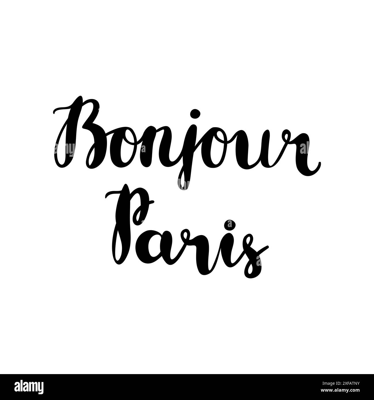 Handgezeichneter Satz Bonjour Paris. Isoliert auf weißem Hintergrund. Stock Vektor