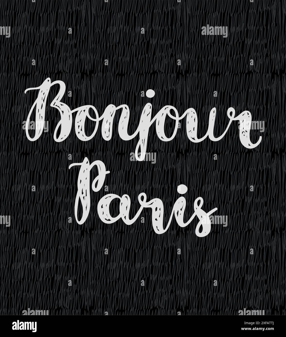 Handgezeichneter Satz Bonjour Paris. Isoliert auf schwarzem Hintergrund. Stock Vektor