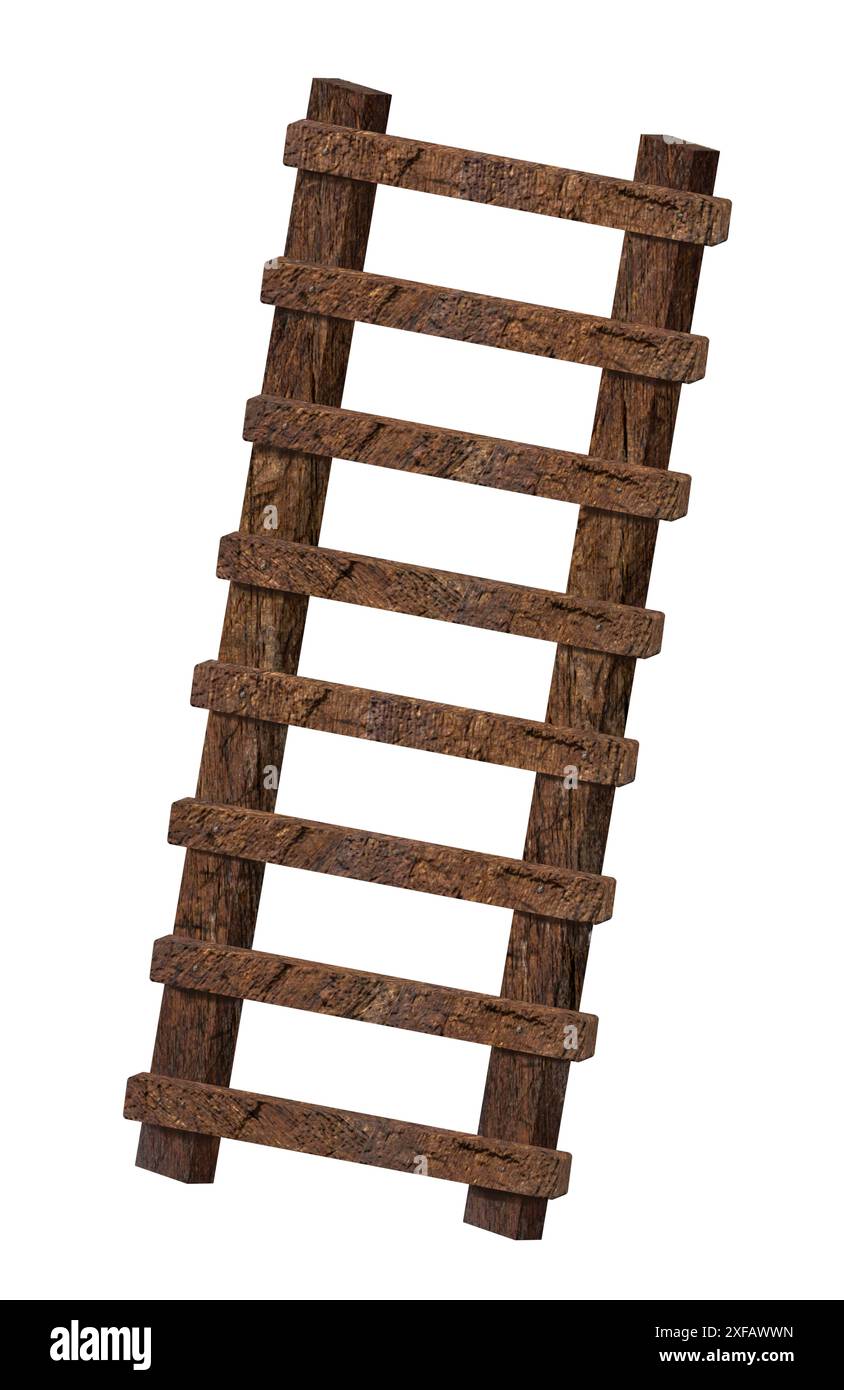 Holztreppe aus alten braunen Brettern auf isoliertem Hintergrund Stockfoto