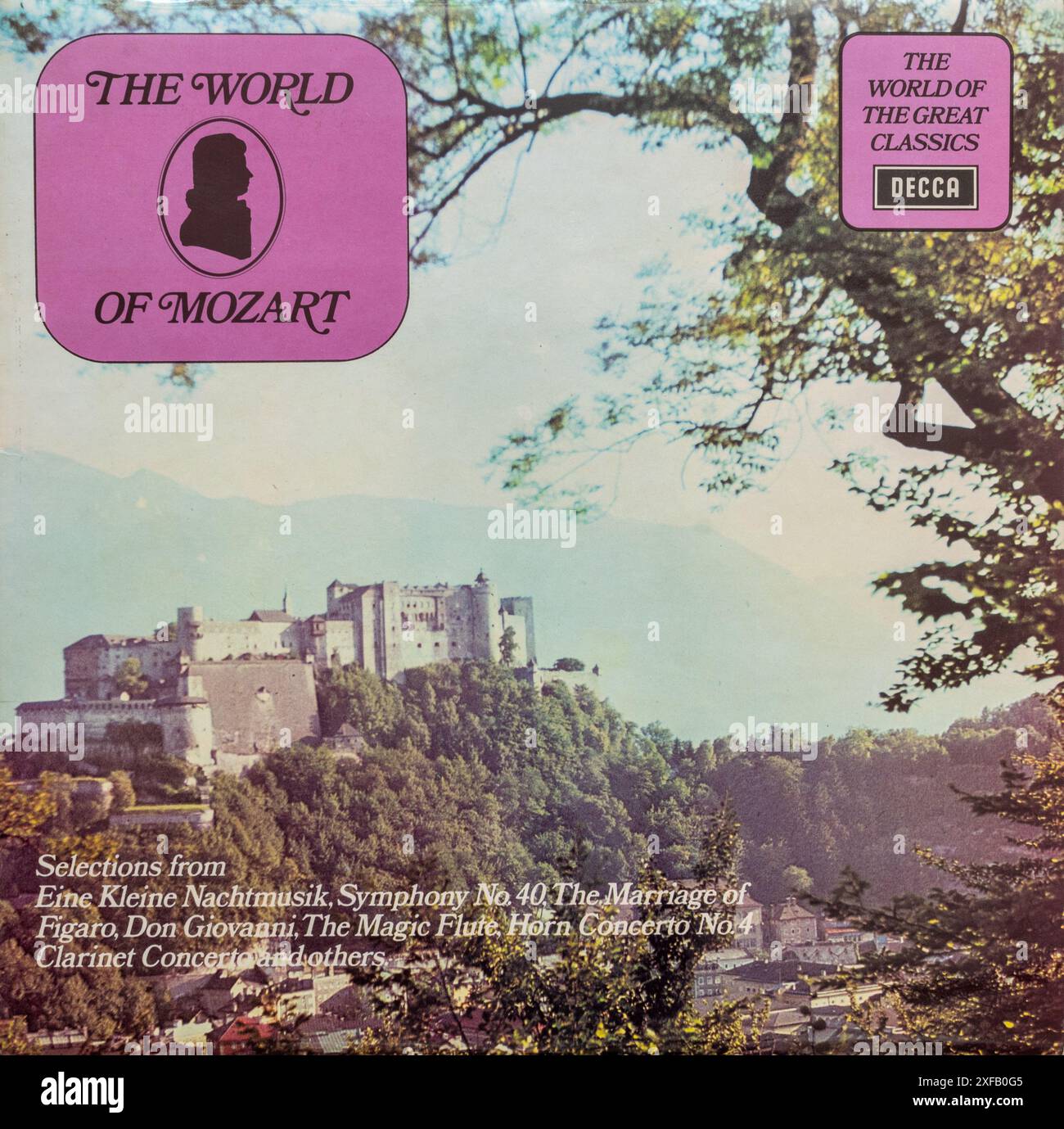 The World of Mozart Album, Decca, die Welt der großen Klassiker, Vinyl-LP-Cover Stockfoto