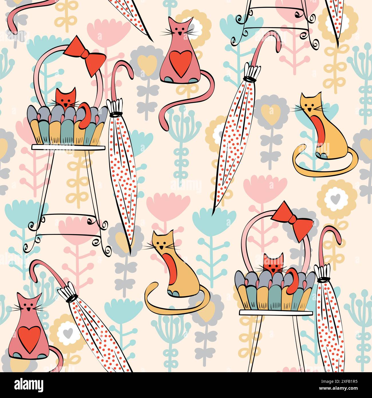 Vektorhintergrund mit Katzen. Nahtloses Muster kann für Hintergrundbilder, Musterfüllungen, Webseiten-Hintergründe und Oberflächenstrukturen verwendet werden Stock Vektor
