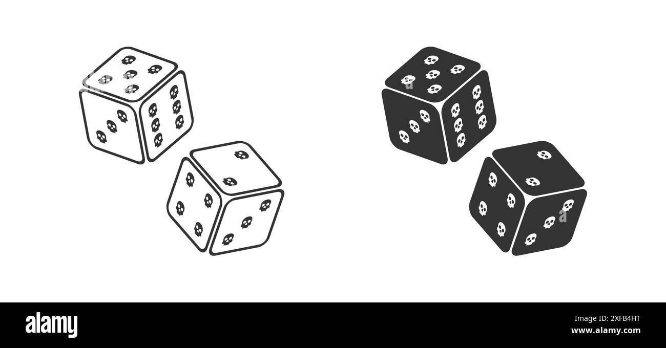 Ludo würfelt zwei Paare. Würfel mit Schädeln markiert. Illustration des flachen Vektors. Stock Vektor