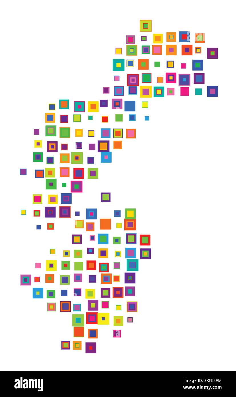 Symbol Karte des Territoriums Tschabarowsk (Russland). Abstrakte Karte, die den Bundesstaat/die Provinz mit einem Muster von sich überlappenden bunten Quadraten wie Süßigkeiten zeigt Stock Vektor