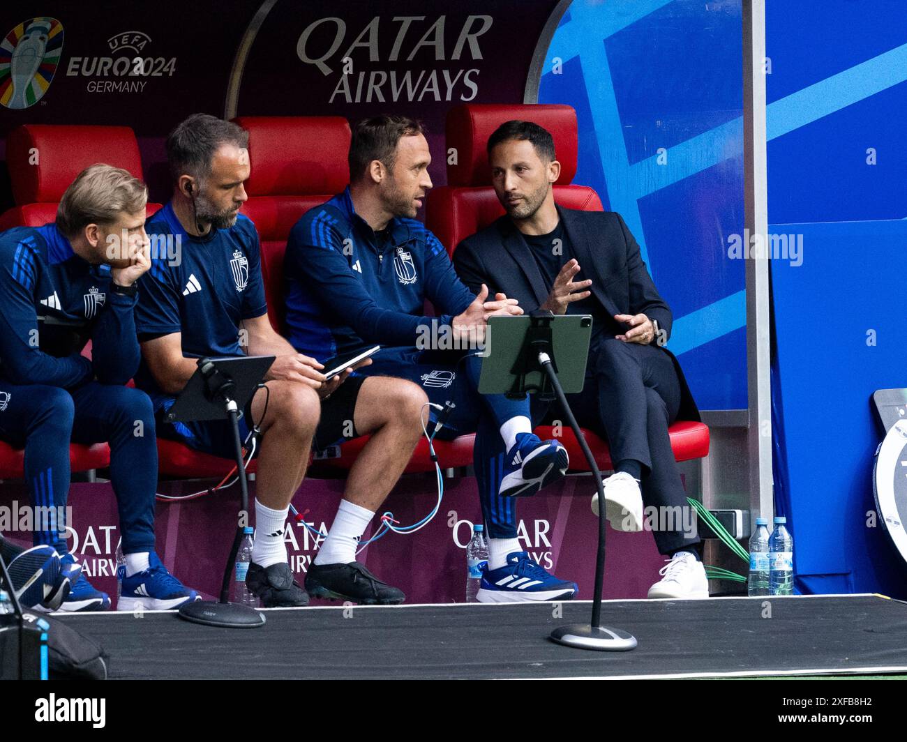 Andreas Hinkel (Belgien, Co-Trainer), Domenico Tedesco (Belgien, Trainer), GER, Frankreich (FRA) gegen Belgien (BEL), Fussball Europameisterschaft, UEFA EURO 2024, Achtelfinale 01.07.2024 Foto: Eibner-Pressefoto/Michael Memmler Stockfoto