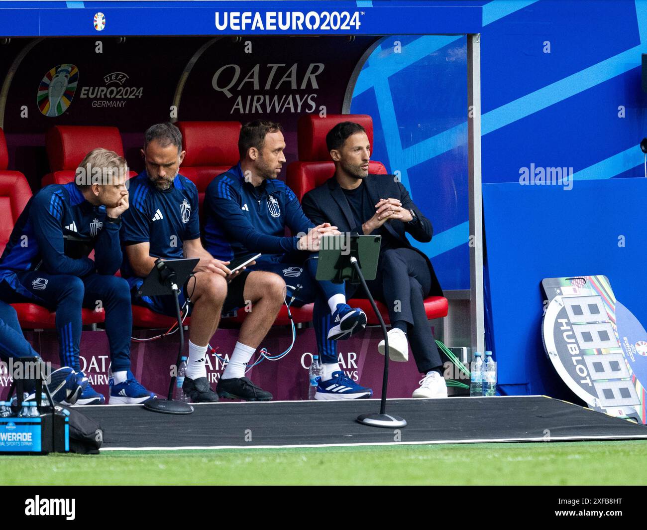 Andreas Hinkel (Belgien, Co-Trainer), Domenico Tedesco (Belgien, Trainer), GER, Frankreich (FRA) gegen Belgien (BEL), Fussball Europameisterschaft, UEFA EURO 2024, Achtelfinale 01.07.2024 Foto: Eibner-Pressefoto/Michael Memmler Stockfoto