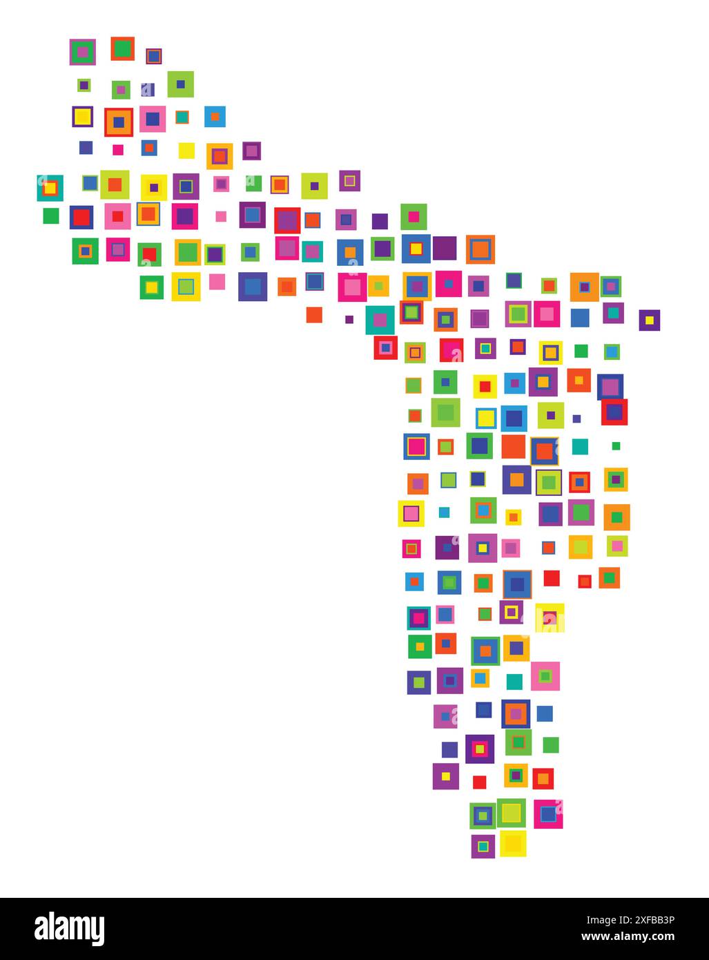 Symbolkarte der Sondergemeinde Bonaire (Niederlande). Abstrakte Karte, die den Bundesstaat/die Provinz mit einem Muster von sich überlappenden bunten Quadraten zeigt Stock Vektor