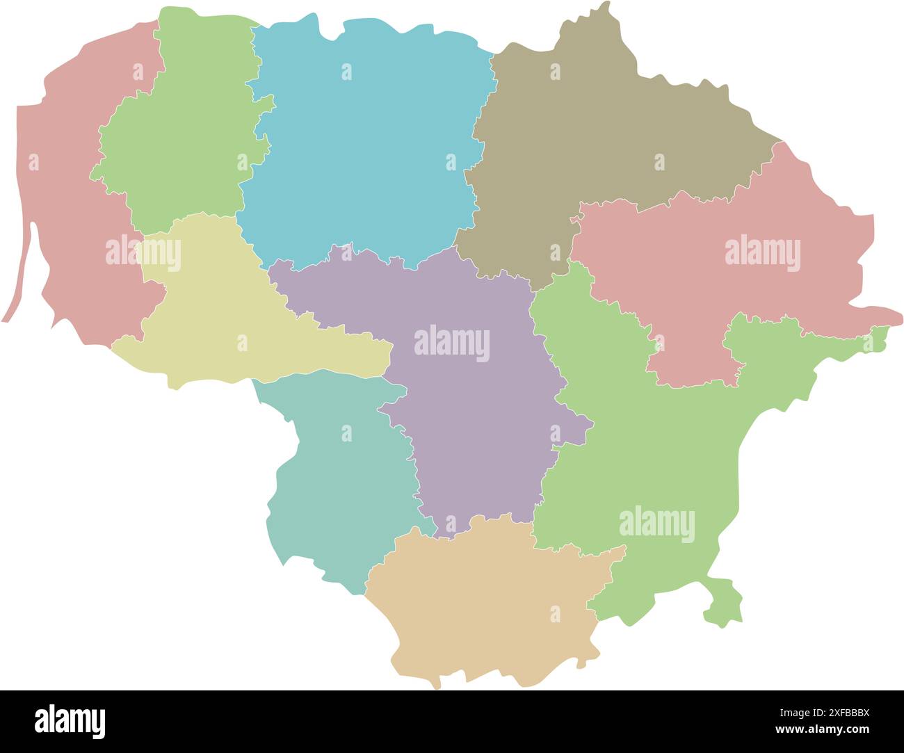 Vektor-regionale leere Karte Litauens mit Grafschaften und Verwaltungseinheiten. Bearbeitbare und klar beschriftete Ebenen. Stock Vektor