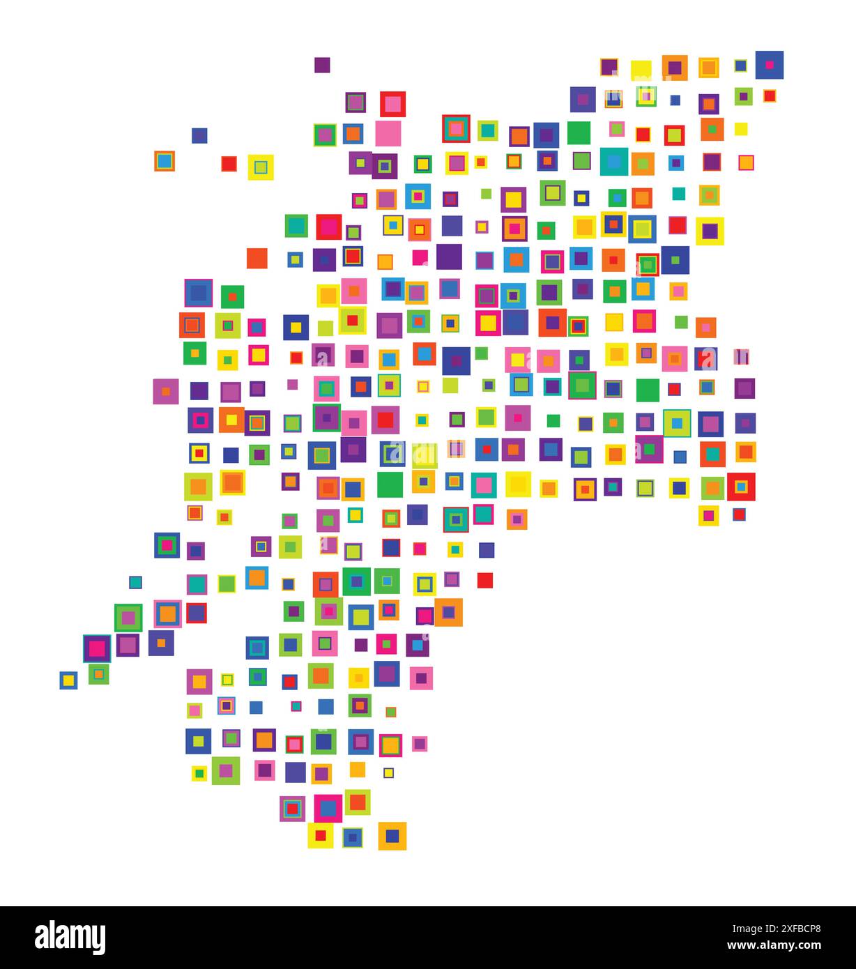 Symbolkarte der Grafschaft Nord-Trondelag (Norwegen). Abstrakte Karte, die den Bundesstaat/die Provinz mit einem Muster von sich überlappenden bunten Quadraten wie Süßigkeiten zeigt Stock Vektor
