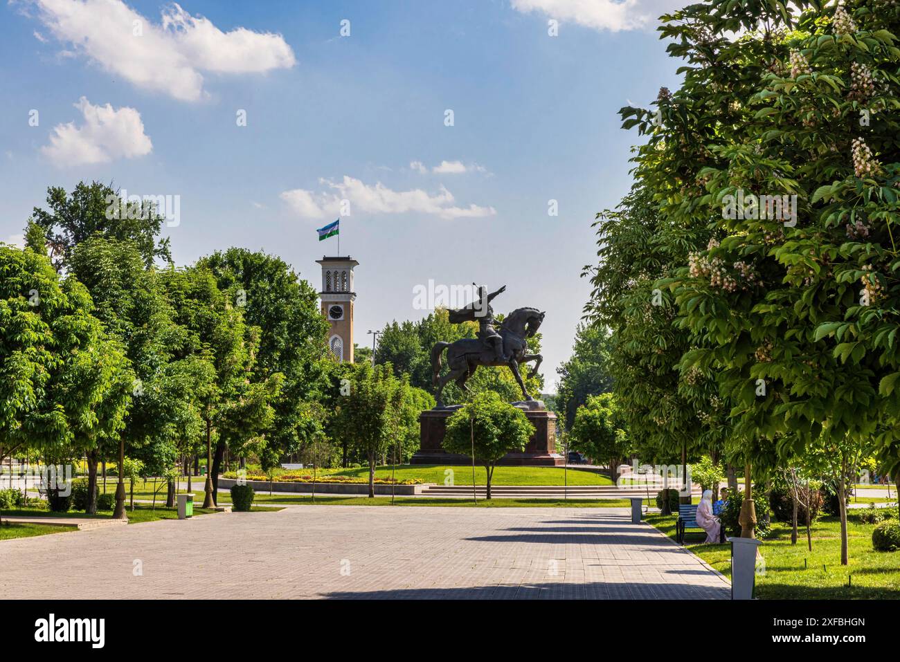 Statue des legendären Tamerlane Amir Temur zu Pferd Stockfoto