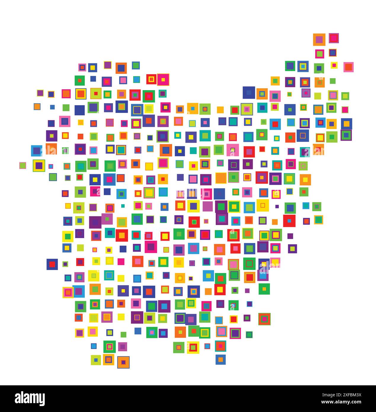 Symbolkarte der Provinz Ostflandern (Belgien). Abstrakte Karte, die den Bundesstaat/die Provinz mit einem Muster von sich überschneidenden bunten Quadraten wie candie zeigt Stock Vektor