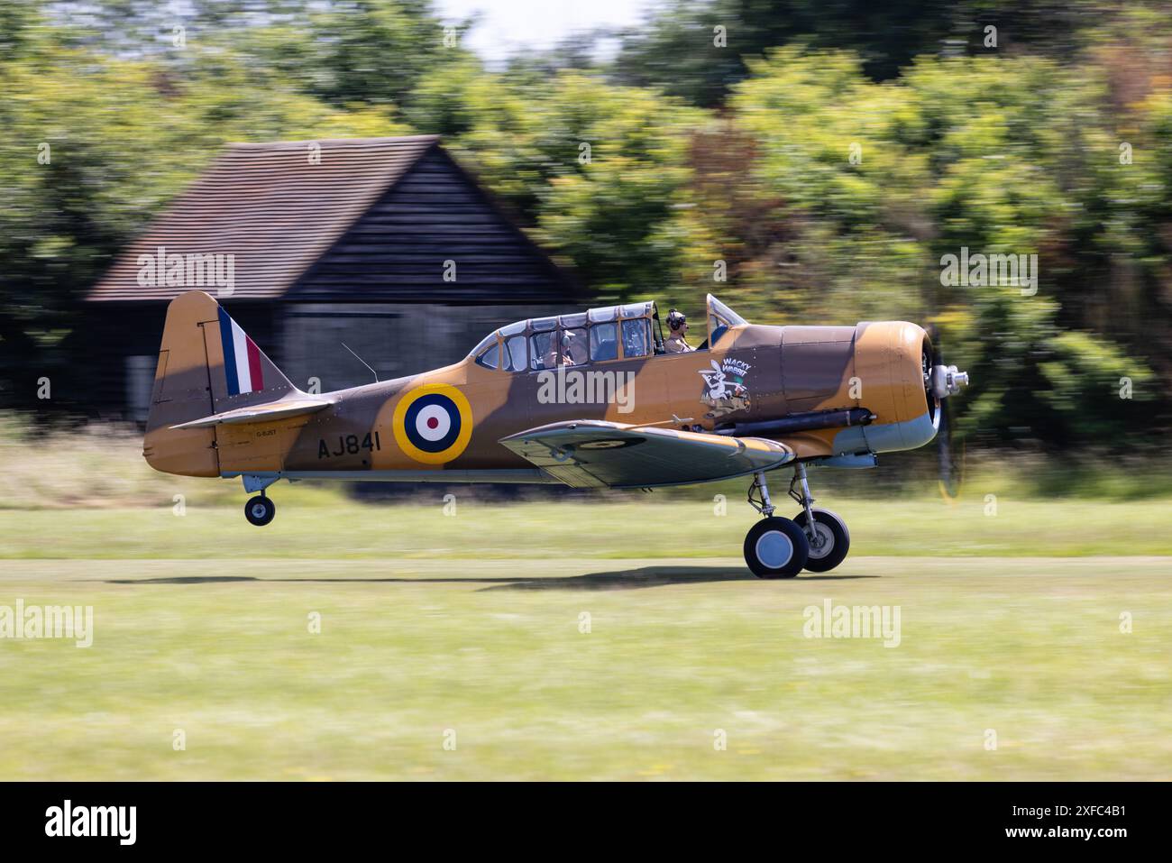 Harvard 4 Registrierung G-BJS, beim Shuttleworth Festival of Flight, Juni 2024 Stockfoto