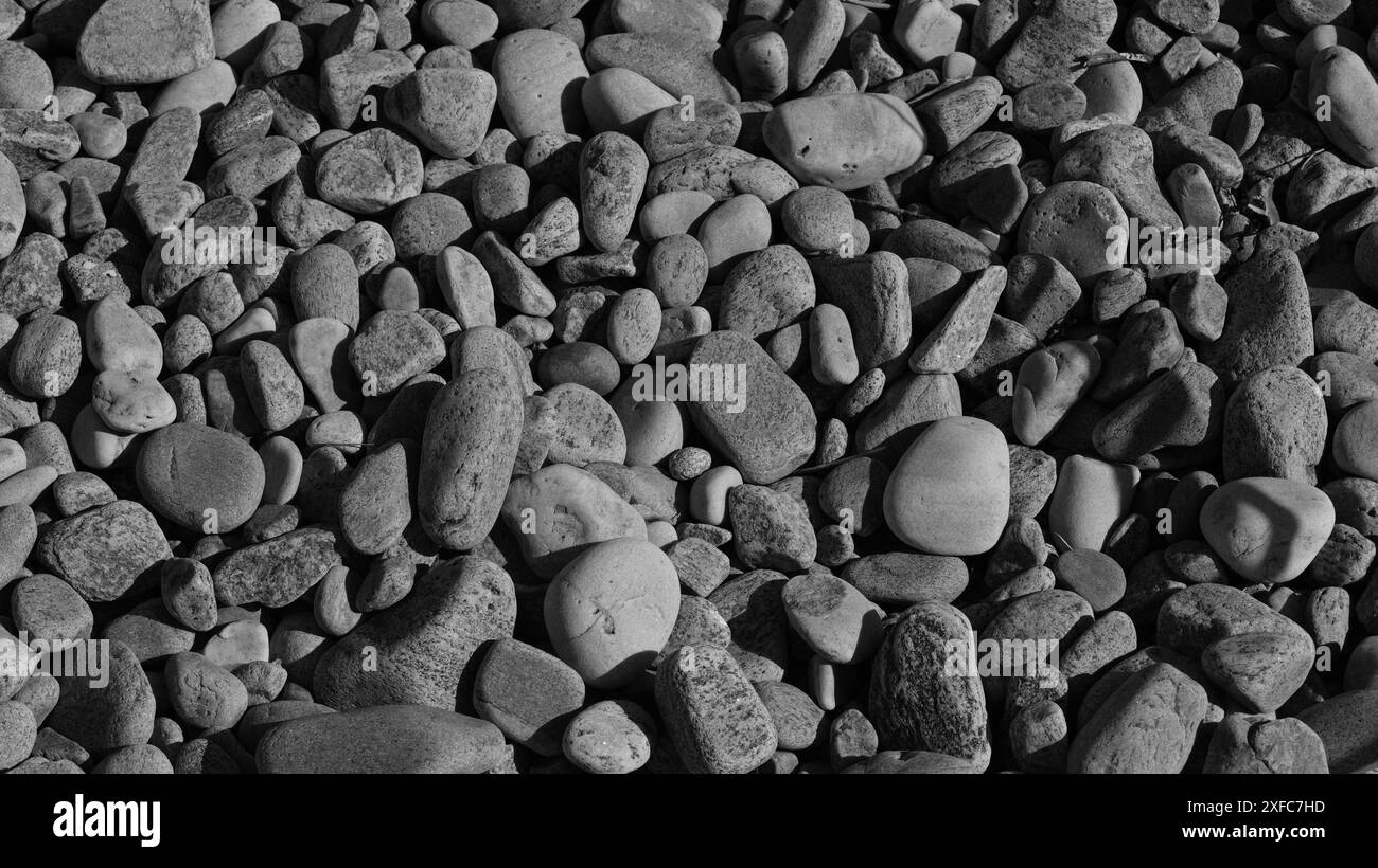 Nahaufnahme von Steinen am Strand in Båstad, Schweden. Stockfoto