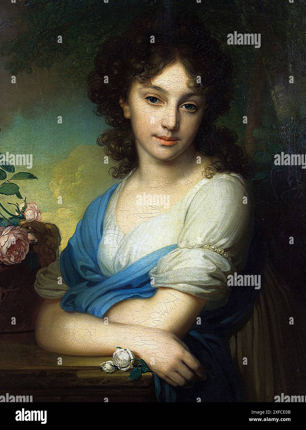 Elena Alexandrowna Naryschkina, 1799. Öl auf Leinwand. Wladimir Lukich Borovikowski (1757–1825), russischer Maler. Porträt, weiblich, Dreiviertel-Frontalansicht, Jugend, romantisch, Perle, Rose, Rosa, Weiß. Stockfoto
