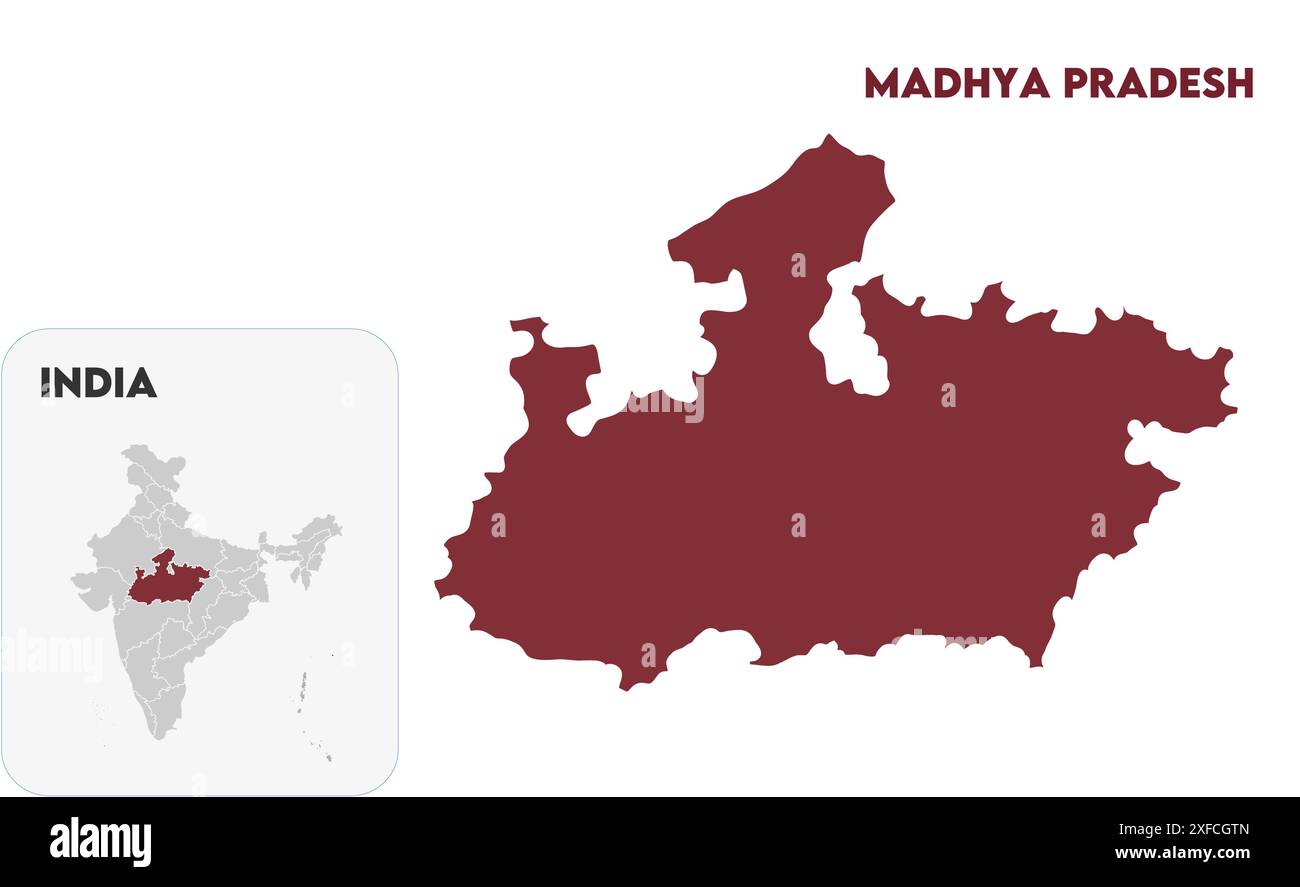 Madhya Pradesh State Map1, Bundesstaat Indien, Republik Indien, Regierung, politische Karte, moderne Karte, indische Flagge, Vektorillustration Stock Vektor